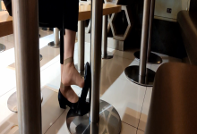 It's a great opportunity to watch lady's dangling and shoeplay when her having lunch 14