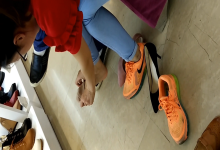 It's a great opportunity to watch lady's feet as her buying shoes 17