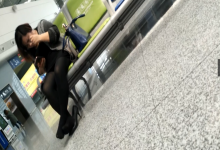 The middle age lady's perfect black nylon feet 3