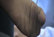 The hostess sit down relax her sexy nylon feet