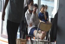 The group of hot girls relax their feet at the same time 