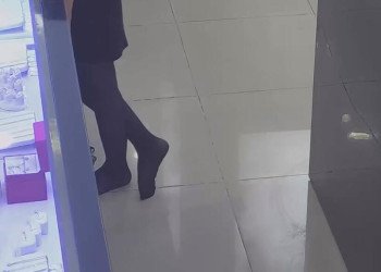 The jewelry store hostess in black nylon show us her cute feet! 247