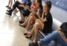 Airline stewardess dangling and shoeplay