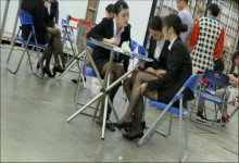 Exhibition hostress shoeplay and dangling