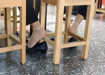 The lunch time they dipping shoeplay under the table 2