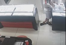 The jewelry store hostess in white dress dipping shoeplay 7