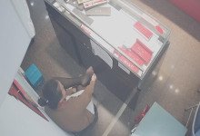 The jewelry store hostess in white dress and black nylon great dipping shoeplay 7