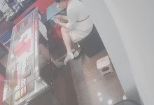 The jewelry store hostess in white socks shoeplay