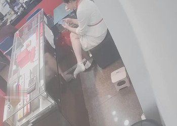 The jewelry store hostess in white socks shoeplay