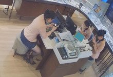 The jewelry store hostess in black nylon dipping shoeplay 31