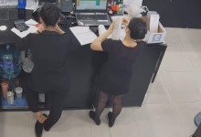 The jewelry store hostess in black nylon show us her cute feet! 132