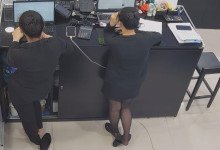 The jewelry store hostess in black nylon show us her cute feet! 133