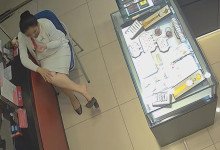 The jewelry store hostess in white dress great dipping shoeplay 28