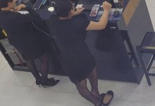 The jewelry store hostess in black nylon show us her cute feet! 144