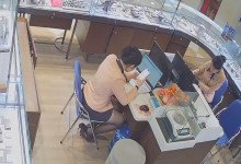 The jewelry store hostess in black nylon dipping shoeplay 34