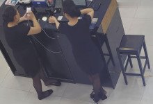 The jewelry store hostess in black nylon show us her cute feet! 153