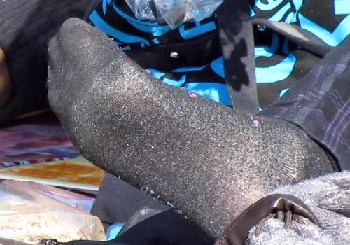 The middle-aged woman wearing thick stockings