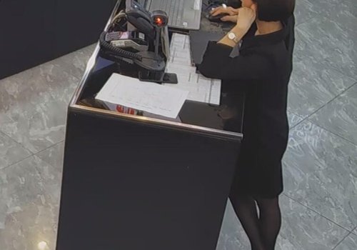 The jewelry store hostess in black nylon show us her cute feet! 297