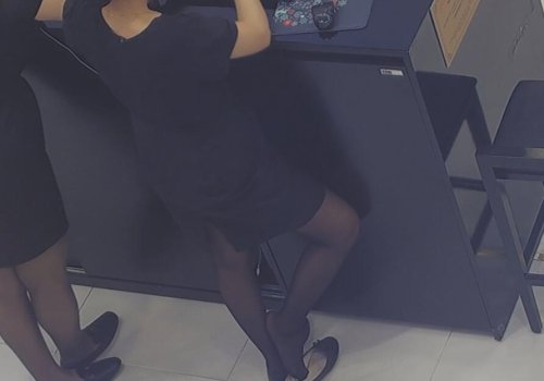 The jewelry store hostess in black nylon show us her cute feet! 252