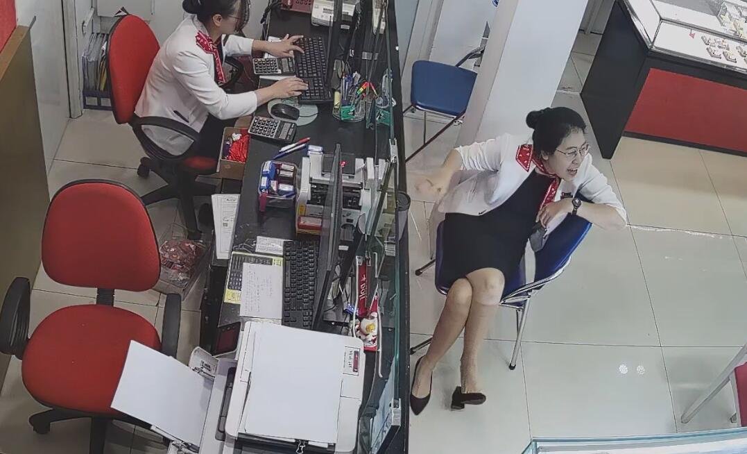 The jewelry store hostess in white dress great dangling shoeplay 4