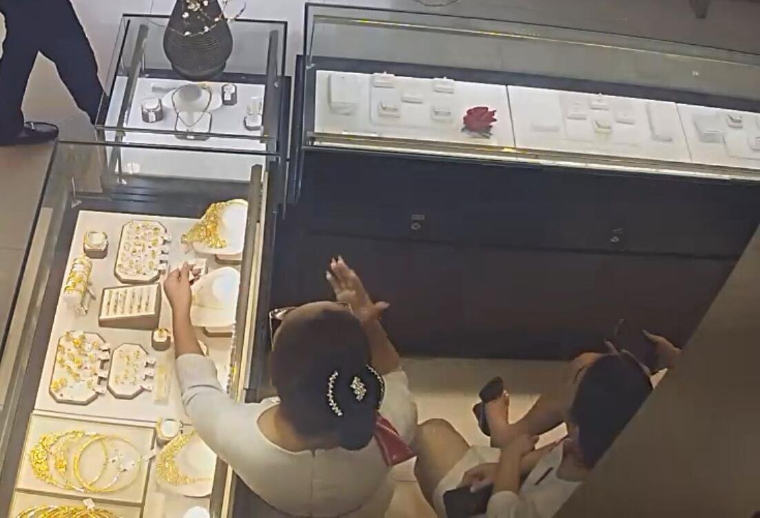 The jewelry store hostess in white dress great dangling shoeplay 7