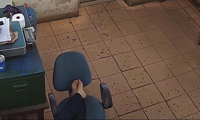 The office lady in blue uniform great dangling shoeplay in office 8