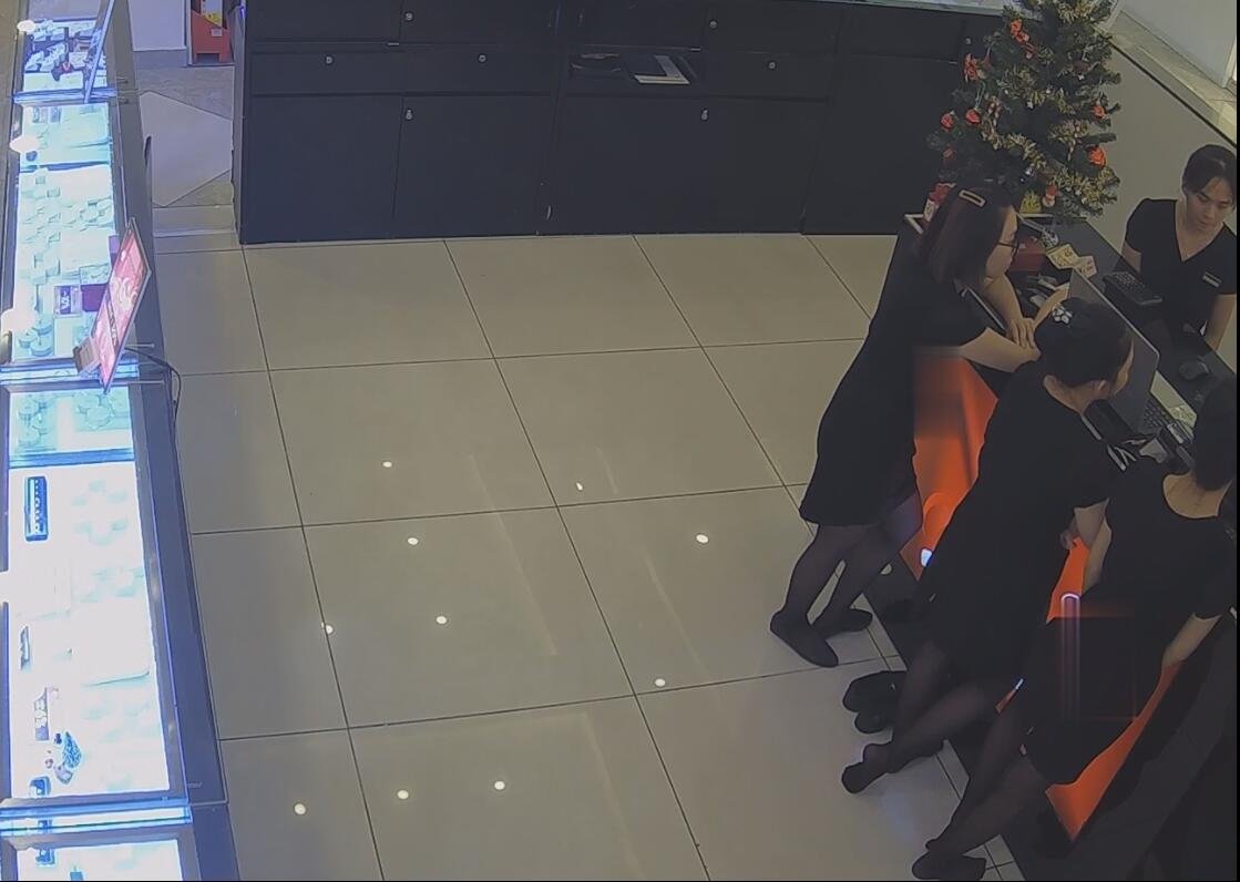 The jewelry store hostess in black nylon show us her cute feet! 127