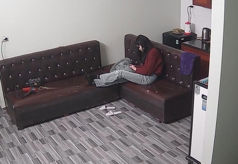 The girl show us her cute blacknylon feet