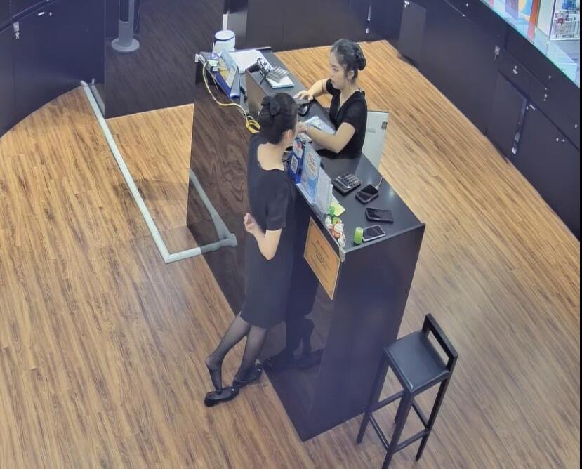 The jewelry store hostess in black nylon show us her cute feet! 239