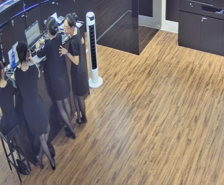 The jewelry store hostess in black nylon show us her cute feet! 269