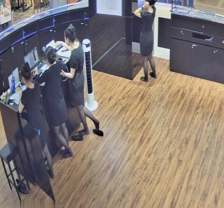 The jewelry store hostess in black nylon show us her cute feet! 271